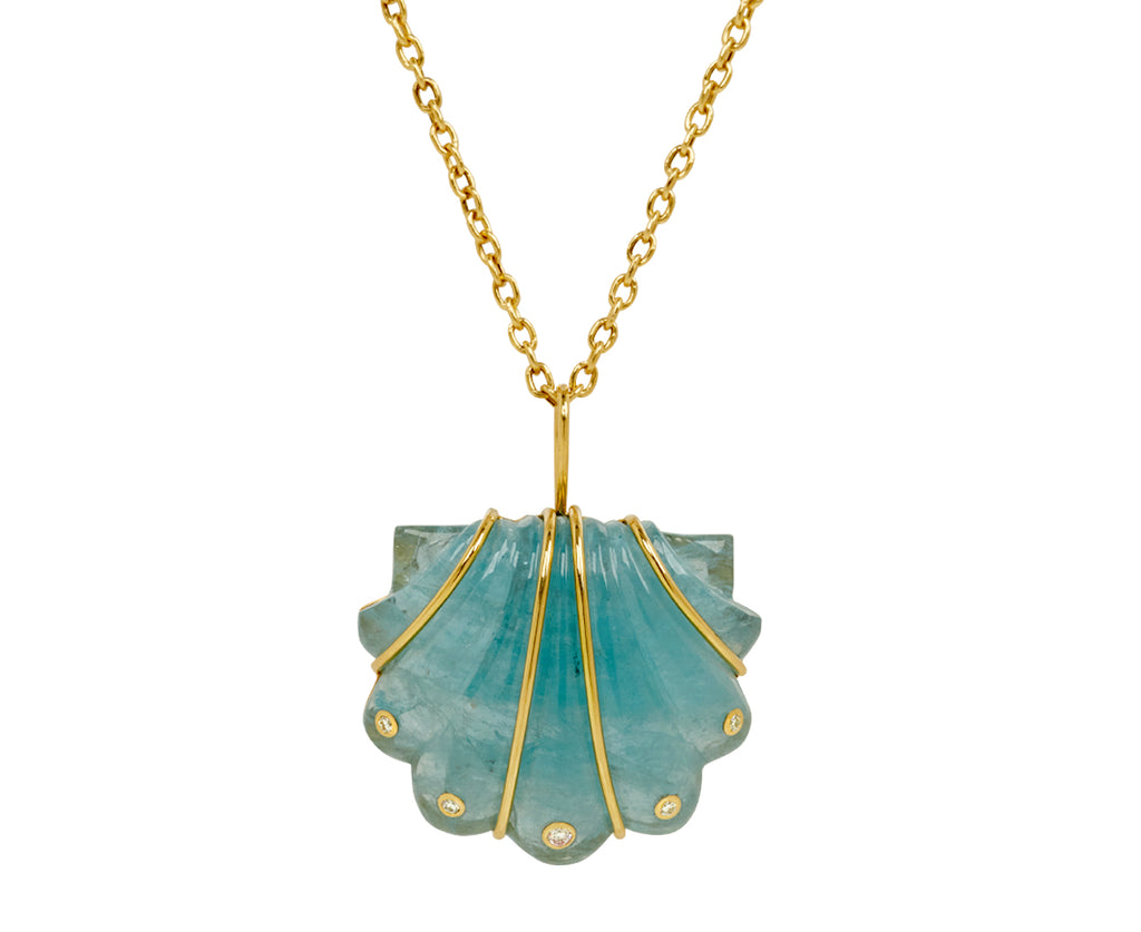 Aquamarine and Diamond Mini Carved Shell Necklace