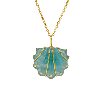 Aquamarine and Diamond Mini Carved Shell Necklace