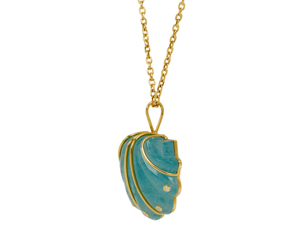 Aquamarine and Diamond Mini Carved Shell Necklace