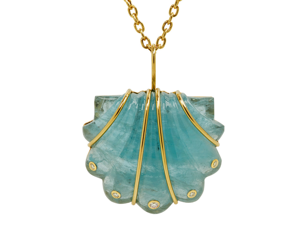 Aquamarine and Diamond Mini Carved Shell Necklace