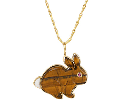 Tigers Eye Large Bunny Pendant Necklace