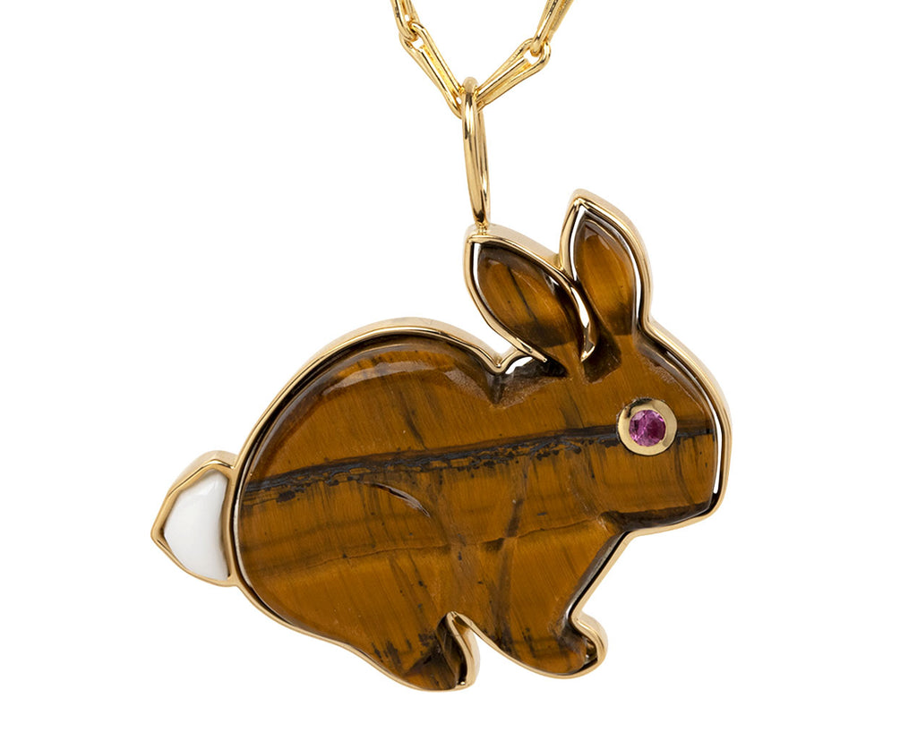 Tigers Eye Large Bunny Pendant Necklace