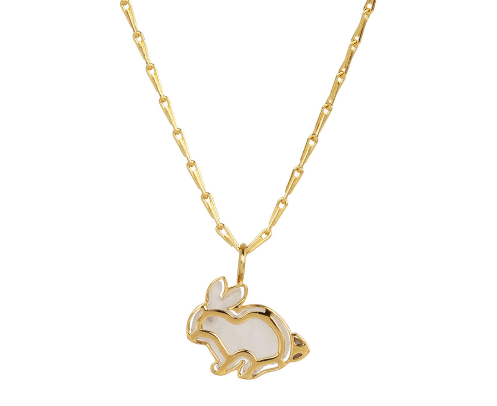 Rainbow Moonstone Small Bunny Pendant Necklace