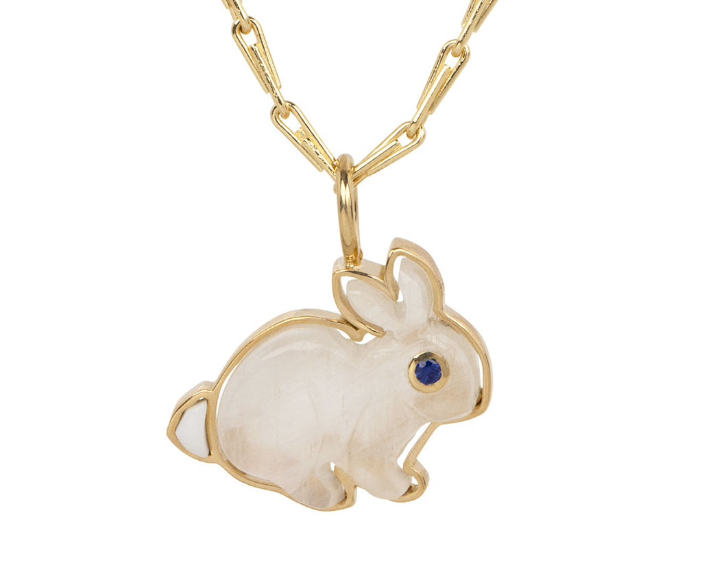 Rainbow Moonstone Small Bunny Pendant Necklace