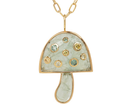 Prehnite and Diamond Magic Mushroom Necklace