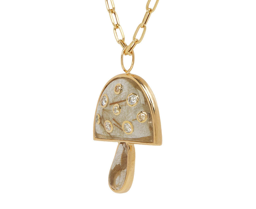 Rutilated Quartz and Diamond Magic Mushroom Necklace