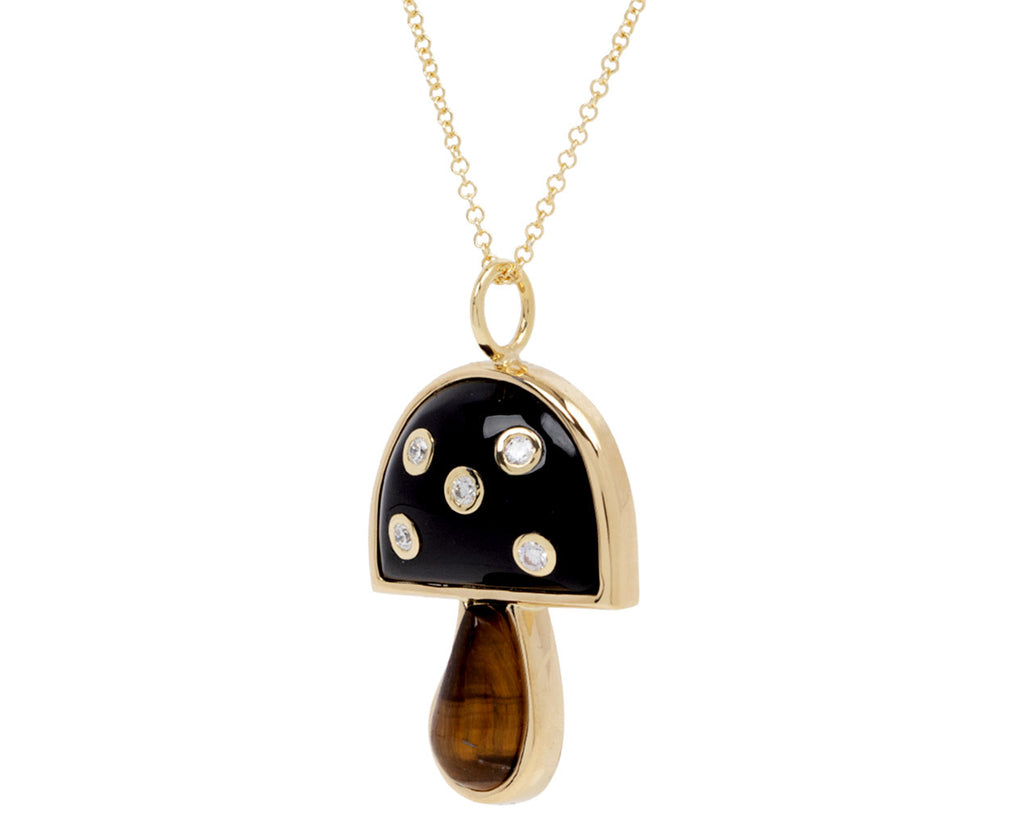 Brent Neale Black Onyx, Tiger's Eye and Diamond Mini Mushroom Necklace Side View