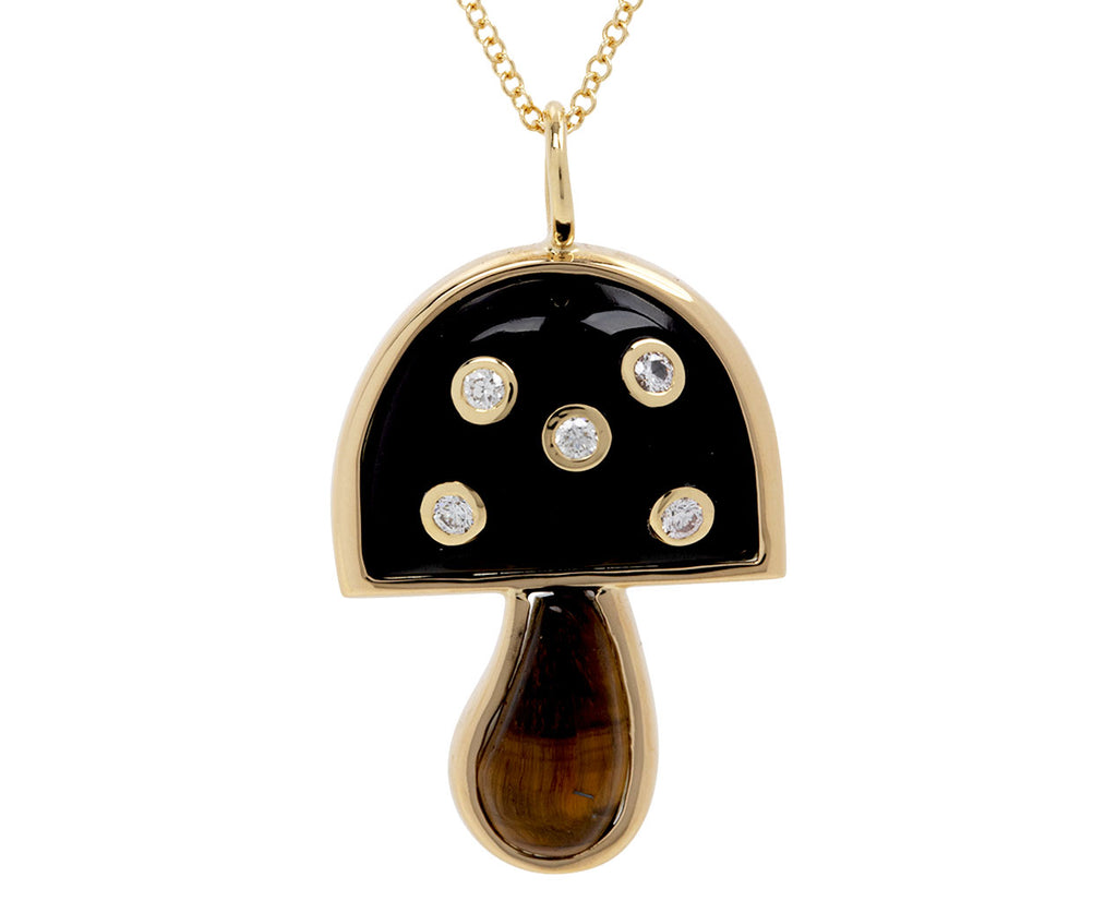 Brent Neale Black Onyx, Tiger's Eye and Diamond Mini Mushroom Necklace Close Up