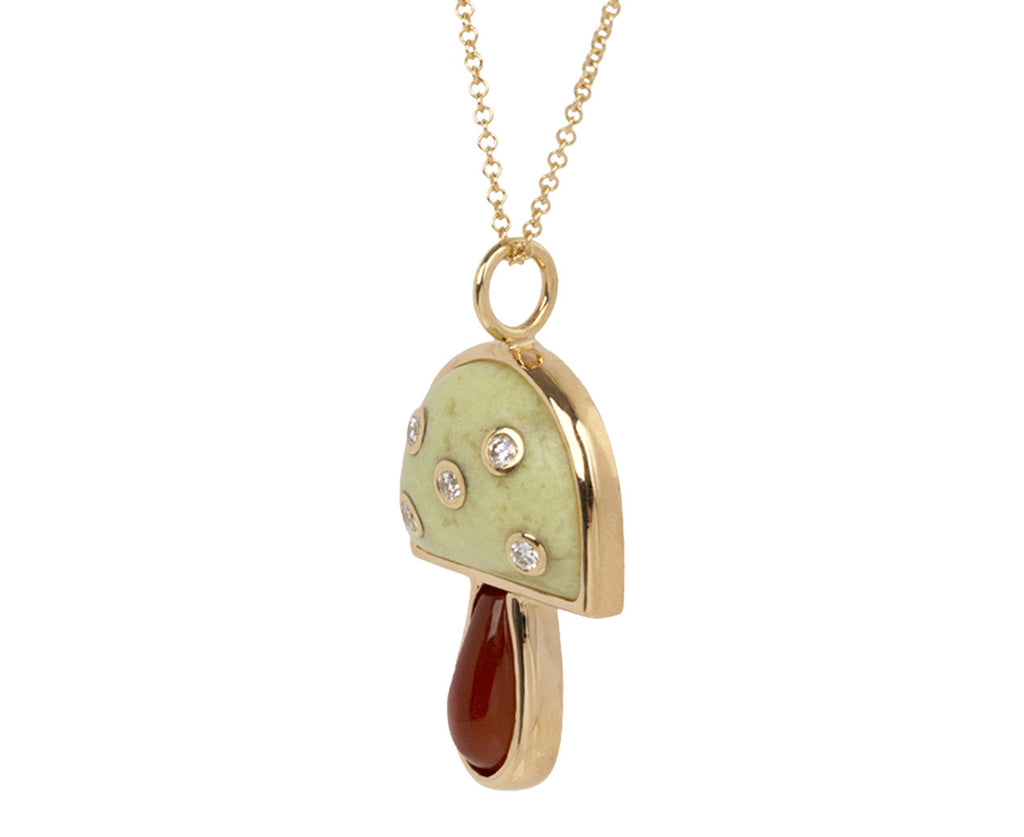 Brent Neale Peruvian Opal, Carnelian and Diamond Mini Mushroom Necklace Side View