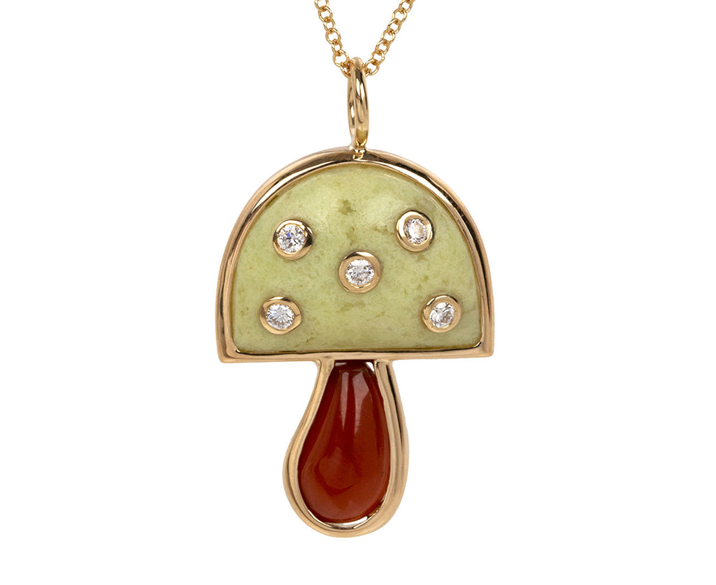 Peruvian Opal, Carnelian and Diamond Mini Mushroom Necklace