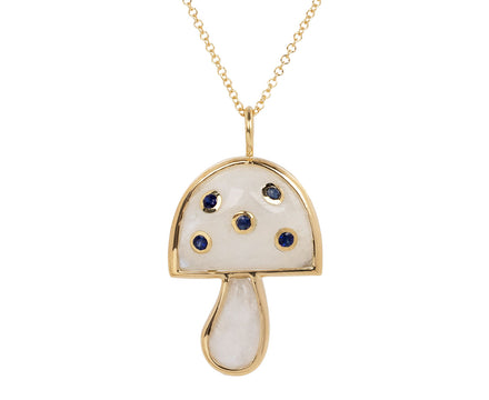 Brent Neale Rainbow Moonstone and Blue Sapphire Mini Mushroom Necklace