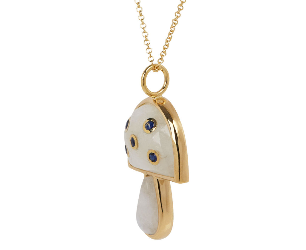 Brent Neale Rainbow Moonstone and Blue Sapphire Mini Mushroom Necklace Side View