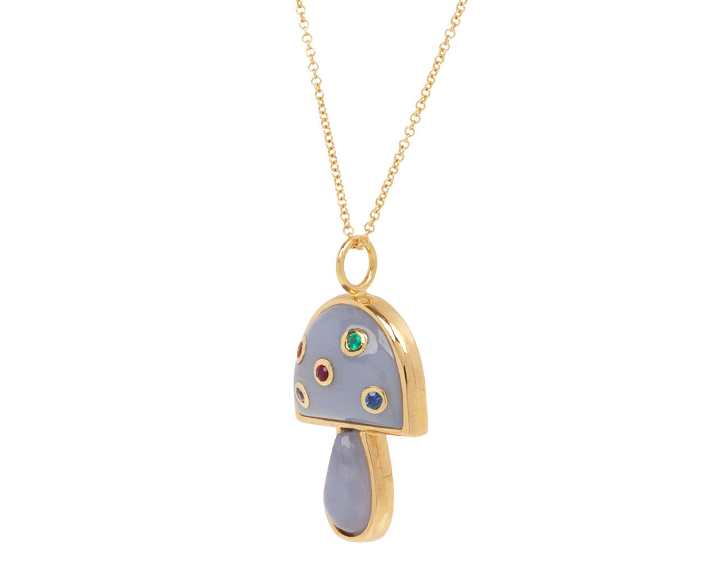 Blue Chalcedony and Rainbow Sapphire Mini Magic Mushroom Pendant Necklace