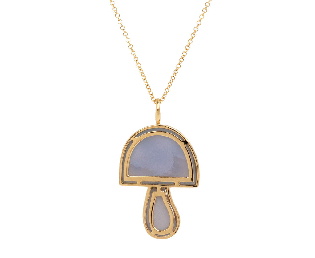 Blue Chalcedony and Rainbow Sapphire Mini Magic Mushroom Pendant Necklace