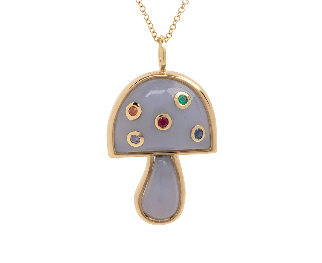 Blue Chalcedony and Rainbow Sapphire Mini Magic Mushroom Pendant Necklace