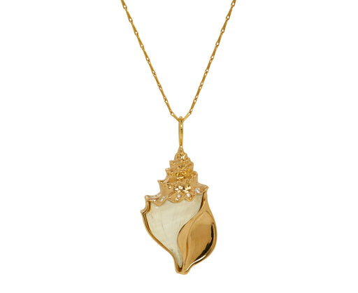 Small Carved Rainbow Moonstone Conch Pendant Necklace