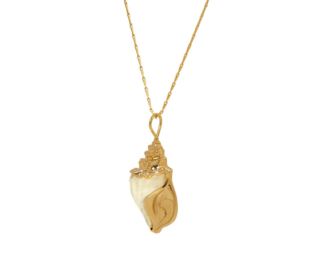 Small Carved Rainbow Moonstone Conch Pendant Necklace