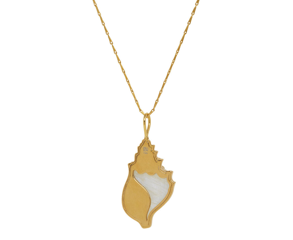 Small Carved Rainbow Moonstone Conch Pendant Necklace