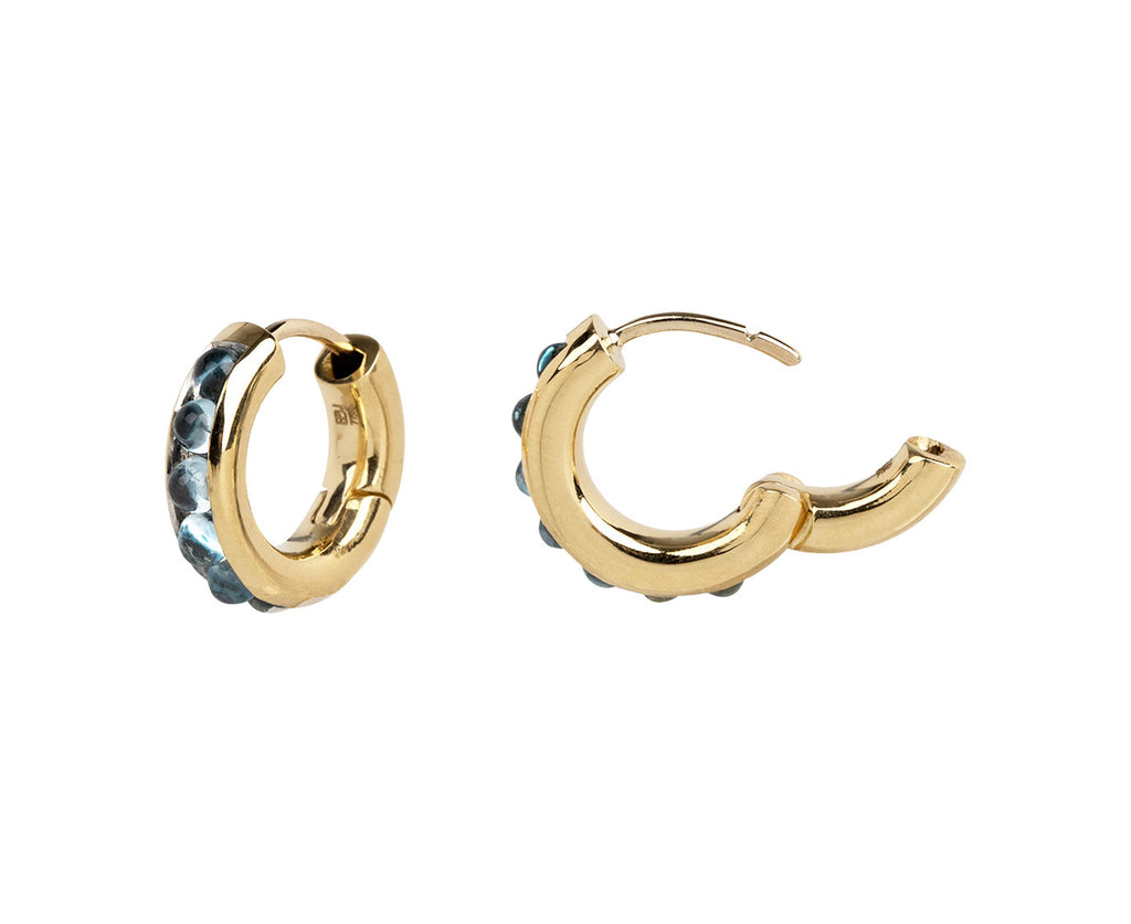 Cabochon Blue Topaz Huggie Hoop Earrings