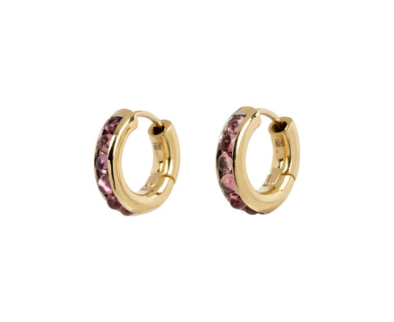 Cabochon Pink Tourmaline Huggie Hoop Earrings