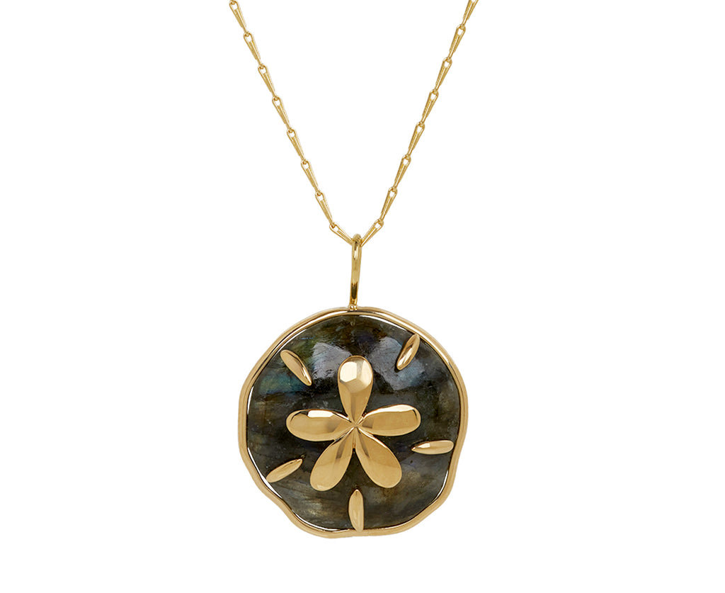 Small Carved Labradorite Sand Dollar Pendant Necklace