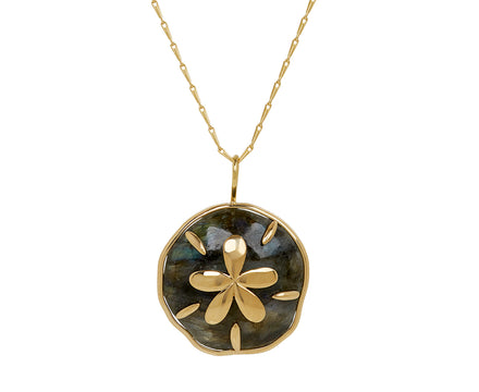 Small Carved Labradorite Sand Dollar Pendant Necklace