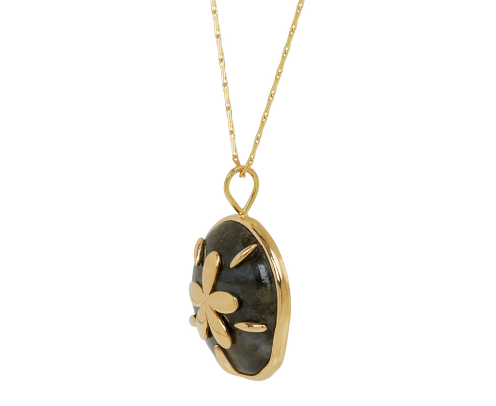 Small Carved Labradorite Sand Dollar Pendant Necklace