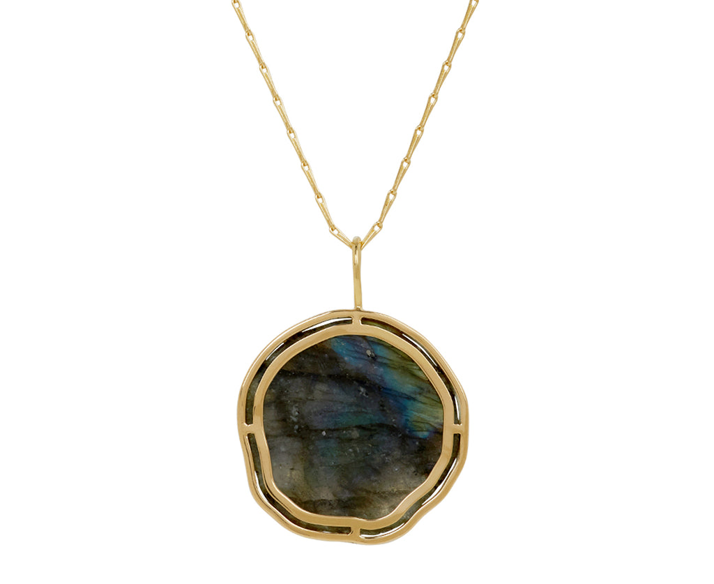 Small Carved Labradorite Sand Dollar Pendant Necklace