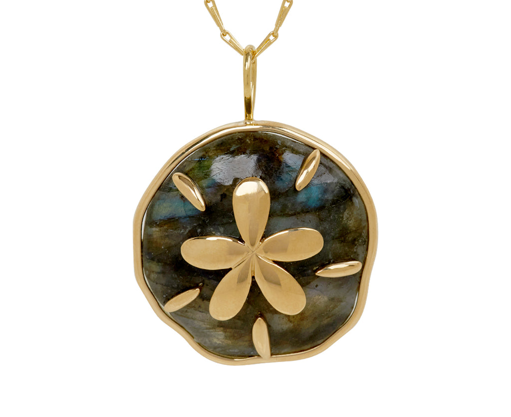 Small Carved Labradorite Sand Dollar Pendant Necklace
