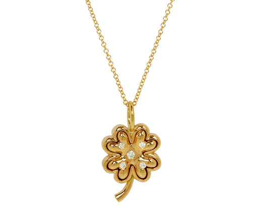 Mini Gold Four Leaf Clover Pendant with Diamonds on 16" Chain - TWISTonline 