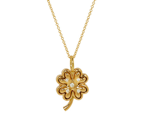 Mini Gold Four Leaf Clover Pendant with Diamonds on 16" Chain - TWISTonline 