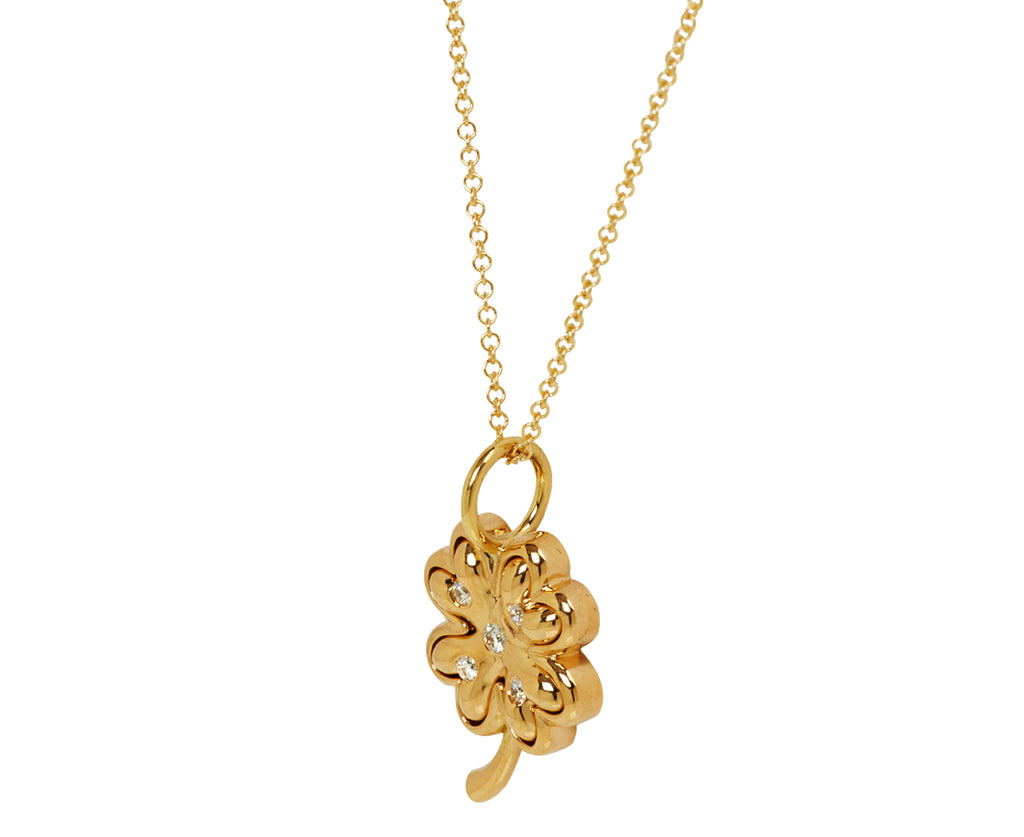 Mini Gold Four Leaf Clover Pendant with Diamonds on 16" Chain - TWISTonline 