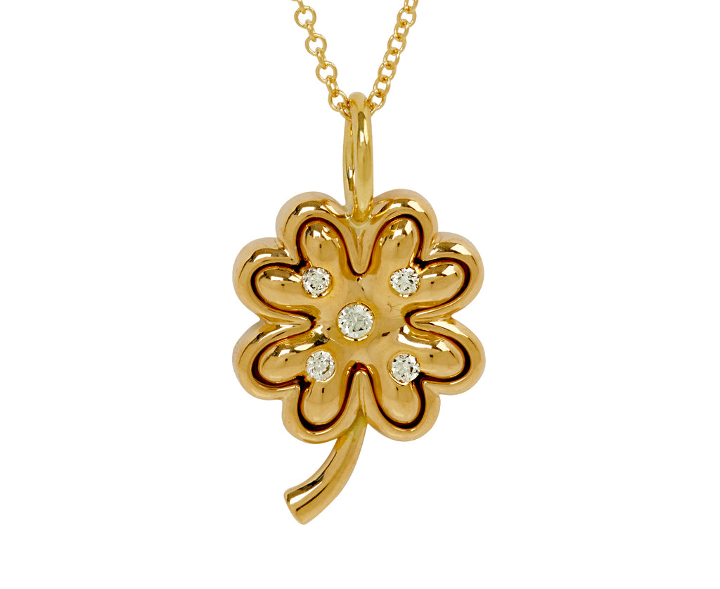 Mini Gold Four Leaf Clover Pendant with Diamonds on 16" Chain - TWISTonline 