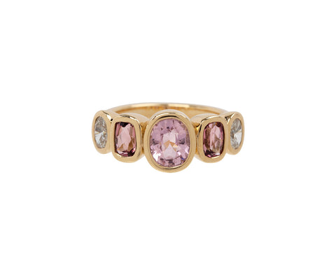 Pink Tourmaline and Diamond Five Stone Pillow Ring