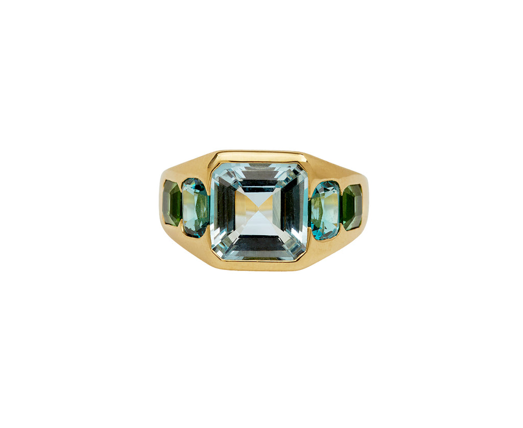 Aquamarine and Blue and Green Tourmaline Five Stone Ring