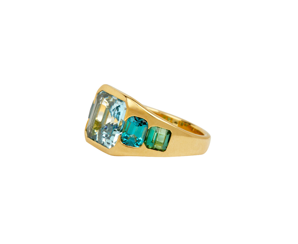Brent Neale Aquamarine and Blue and Green Tourmaline Five Stone Ring Side