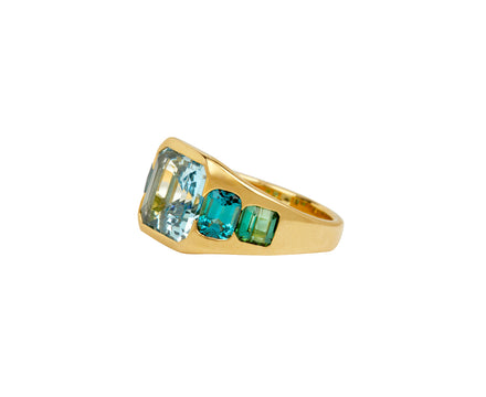 Brent Neale Aquamarine and Blue and Green Tourmaline Five Stone Ring Side