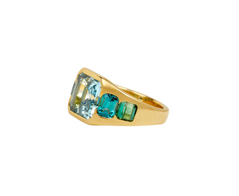 Brent Neale Aquamarine and Blue and Green Tourmaline Five Stone Ring Side