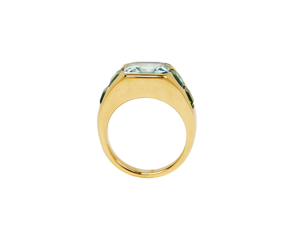 Aquamarine and Blue and Green Tourmaline Five Stone Ring