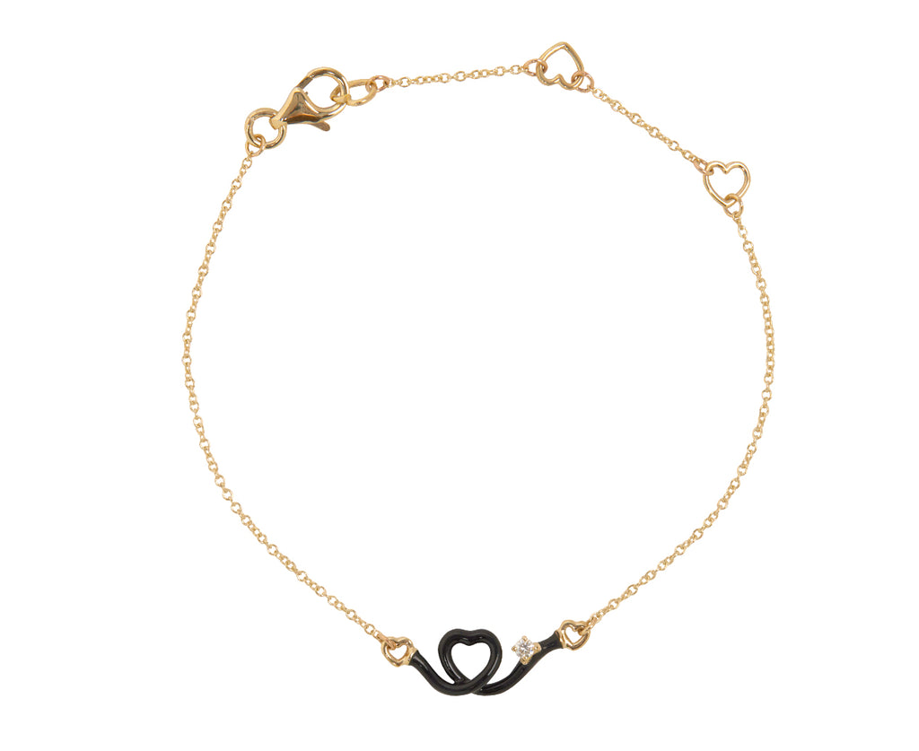 Black Enamel and Diamond Baby Heart Chain Bracelet