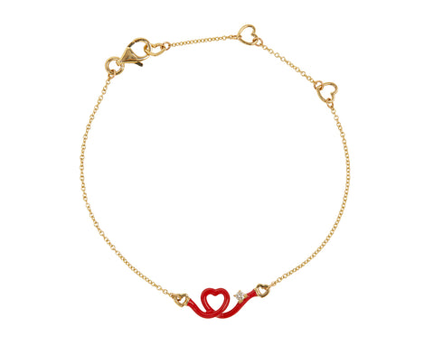 Red Enamel and Diamond Baby Heart Chain Bracelet