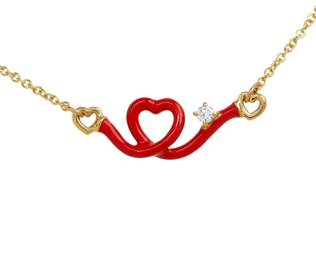 Red Enamel and Diamond Baby Heart Chain Bracelet