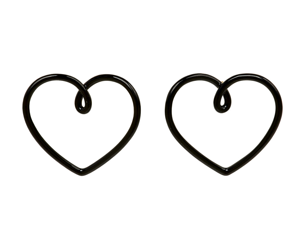 Black Enamel Big Heart Stud Earrings