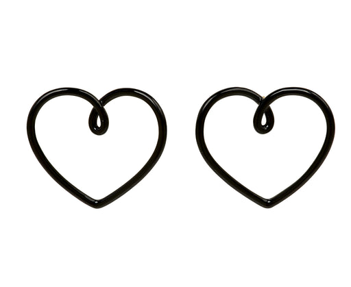 Black Enamel Big Heart Stud Earrings