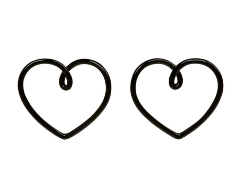 Black Enamel Big Heart Stud Earrings