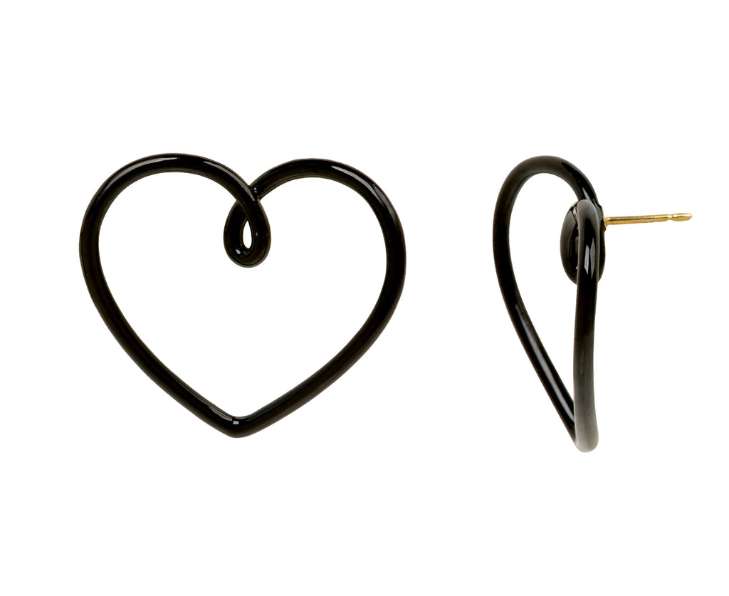 Black Enamel Big Heart Stud Earrings
