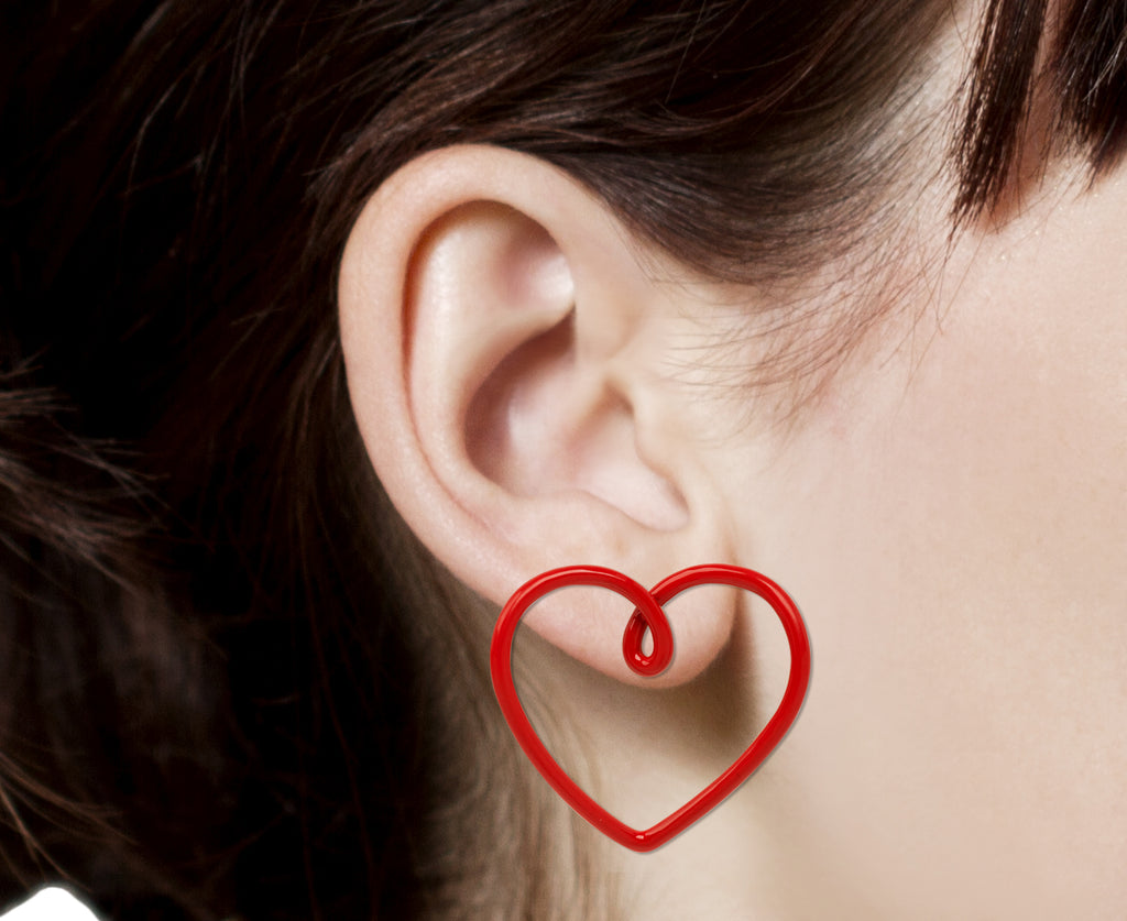 Red Enamel Big Heart Stud Earrings