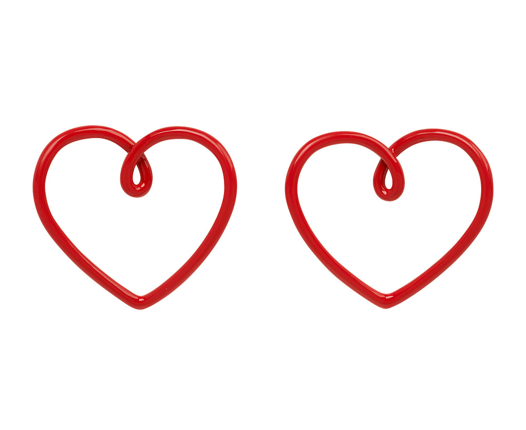 Red Enamel Big Heart Stud Earrings