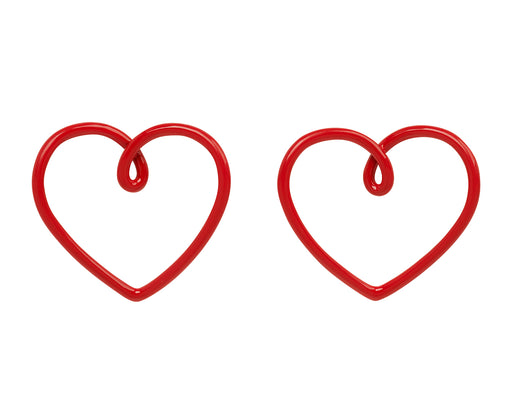 Red Enamel Big Heart Stud Earrings