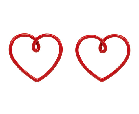 Red Enamel Big Heart Stud Earrings